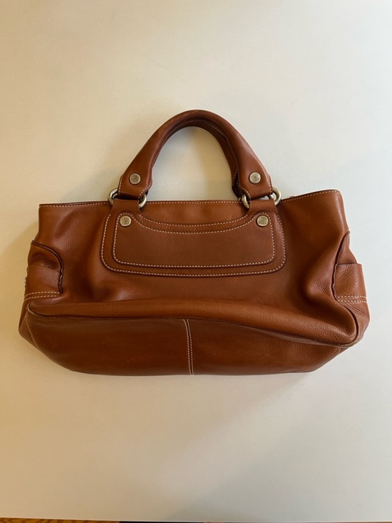 Celine Handbags - Celine Cognac Leather Handbag with Zip Center Compartment